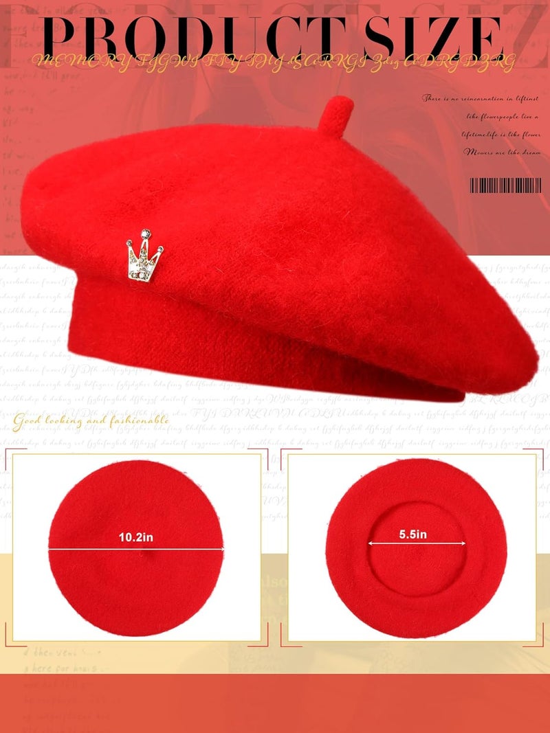 Jamntower 3 Pcs Wool Beret Solid Color French Beanie Hat with Silky Scarf Brooch for Women Girls Gift - Image 2